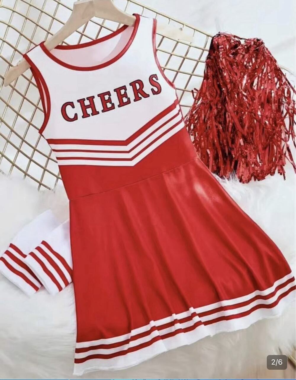 3 Pc Cheerleader Costume Dress Poms & Socks Red Costume Women’s XS New